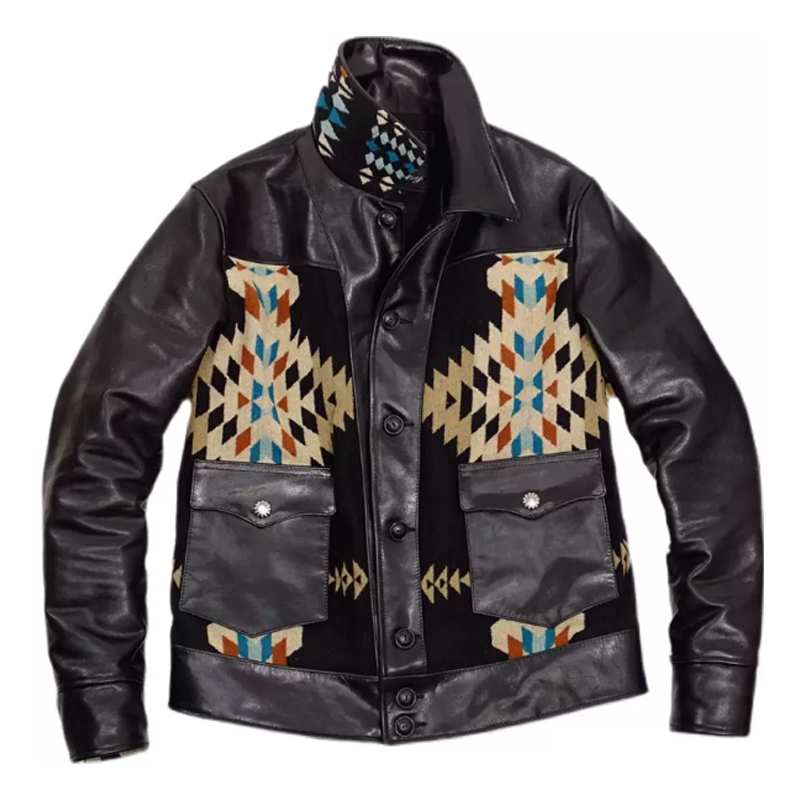 Men's Vintage Novajo Totem Panel Leather Jacket