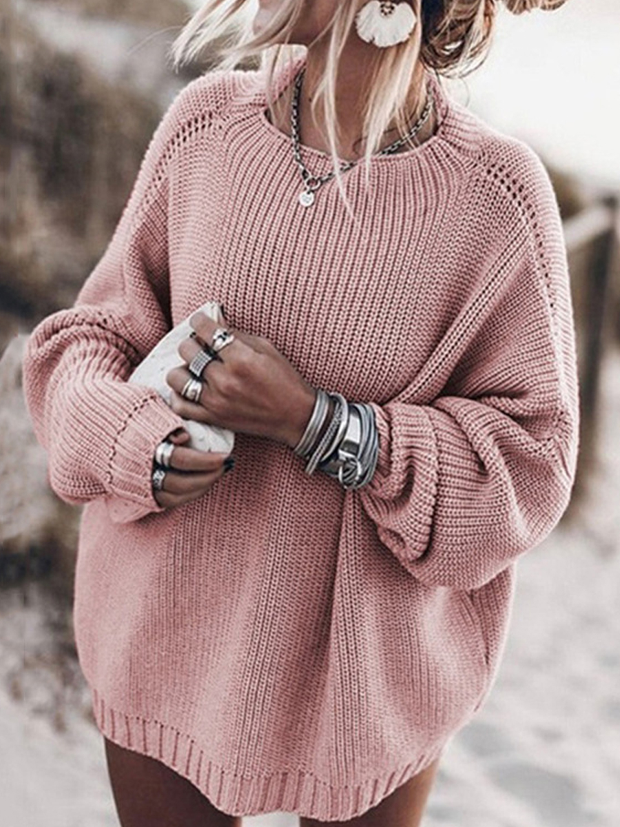 Casual Solid Color Round Neck Long Sleeve Sweater