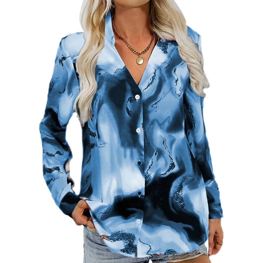 

Casual Loose Foil Stamping Marble Print Long Sleeve Blouse