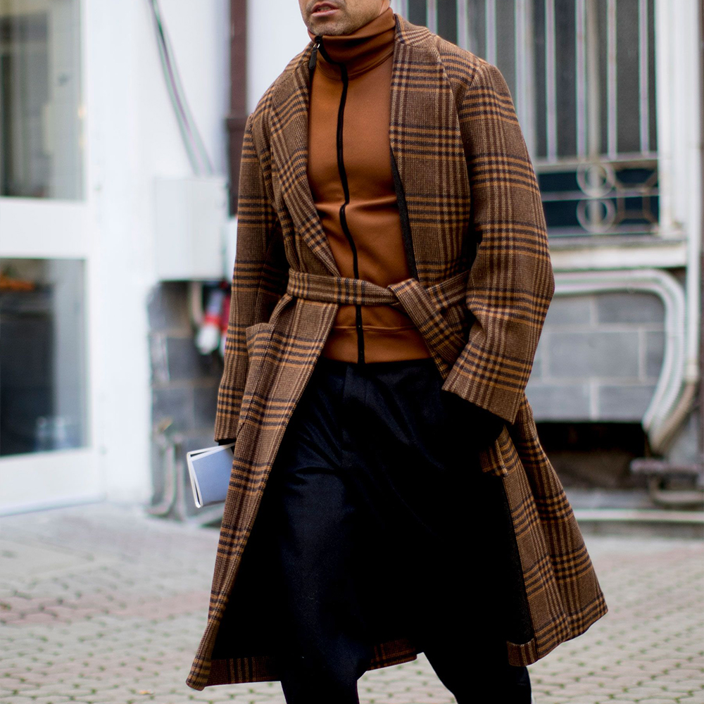 Men's Vintage Plaid Fashion Trench Coat
