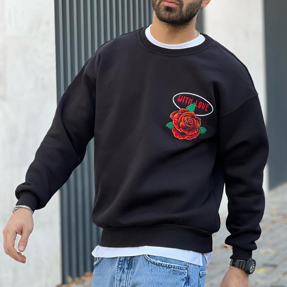 Rose Print Casual Men's Rose Sports Sweater
