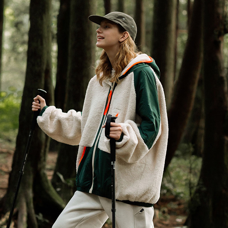 Unisex Polar Fleece Color Patchwork High necked Hoodie Zip Jacket
