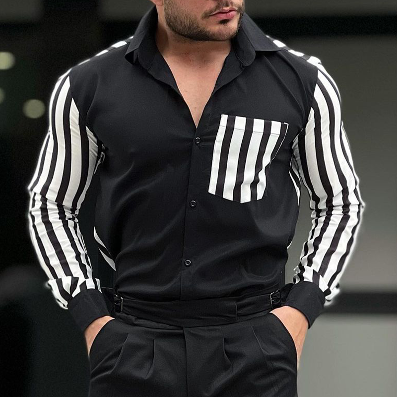 Men's Striped Panel Slim Fit Shirt