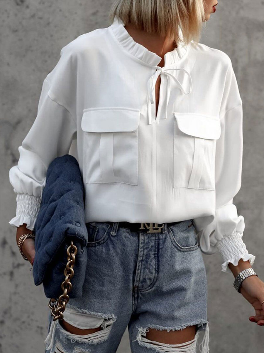 Simple Fashion Casual Lace Pocket Shirt