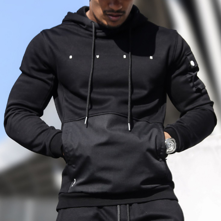 BVSN Sports Training Sweater Fitness Running Pullover Outdoor Casual Sweatshirt Top Plus Velvet Warm Hooded Jacket Men