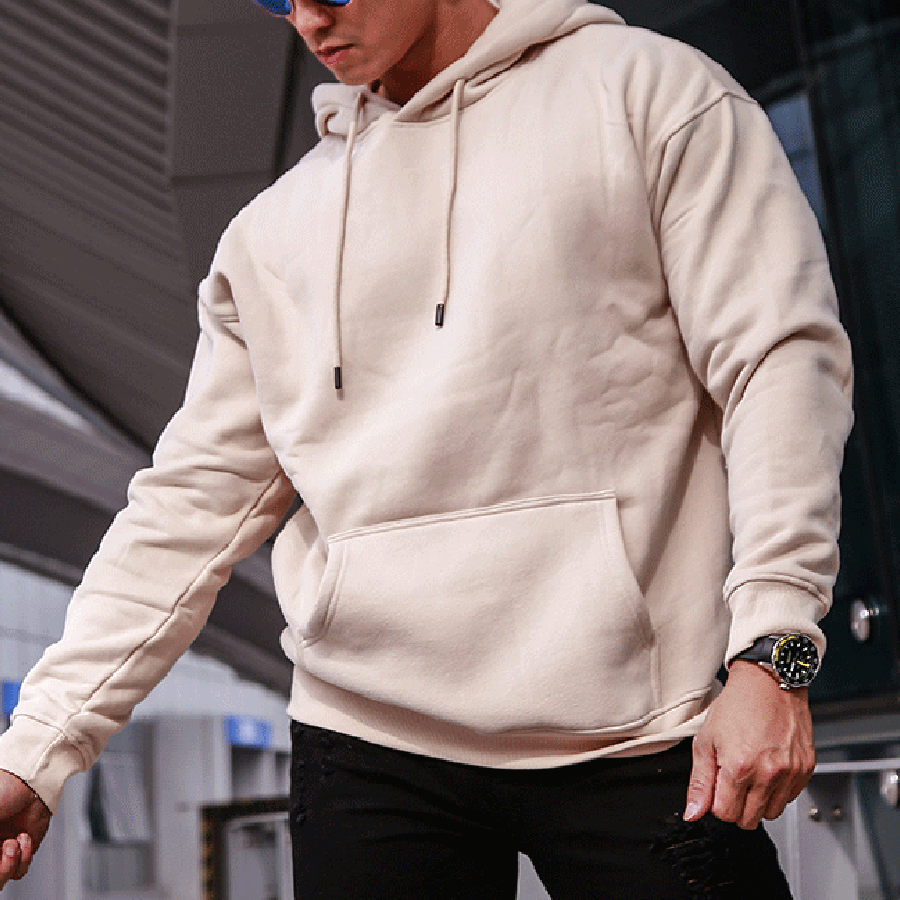 BVSN Sports Thickened Fleece Sweater Fitness Training Loose Warm Top Casual Pullover Hoodie Men's Autumn & Winter
