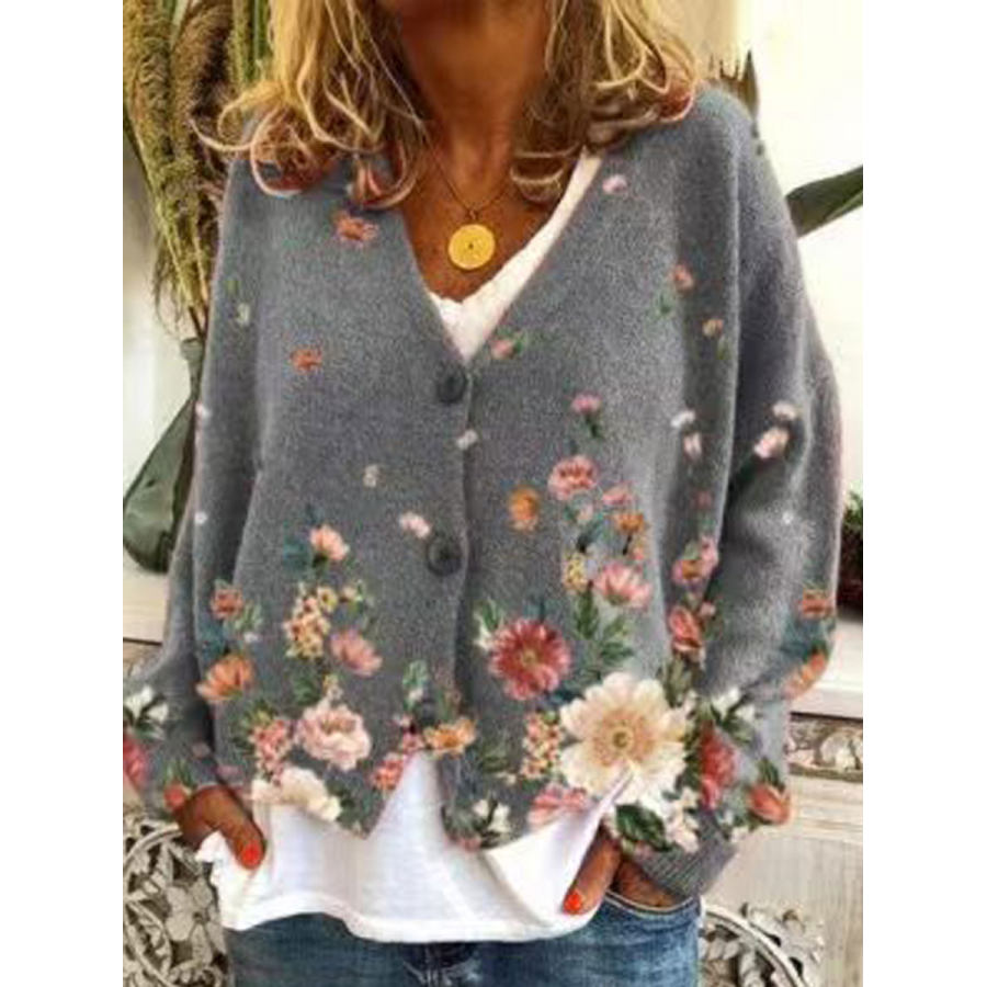 

Casual Loose Floral-jacquard Sweater Cardigan