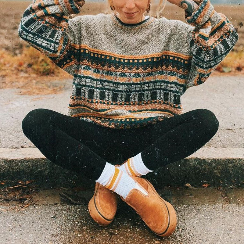 Women Retro Graphic Knitted Sweater