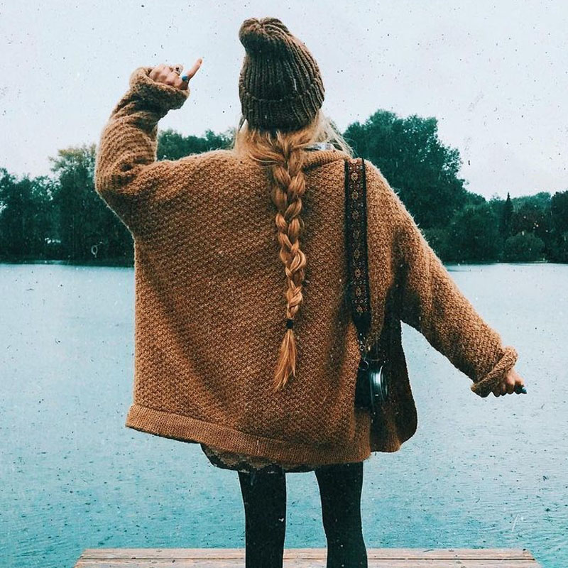 Women Retro Solid Color Knitted Loose Sweater Cardigan