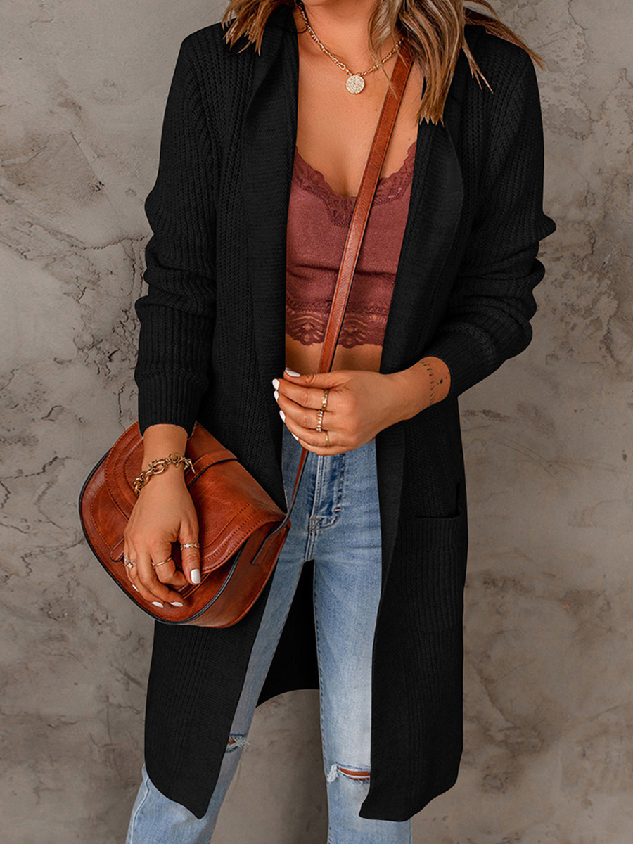 Casual Solid Color Hooded Chic Long-sleeved Cardigan