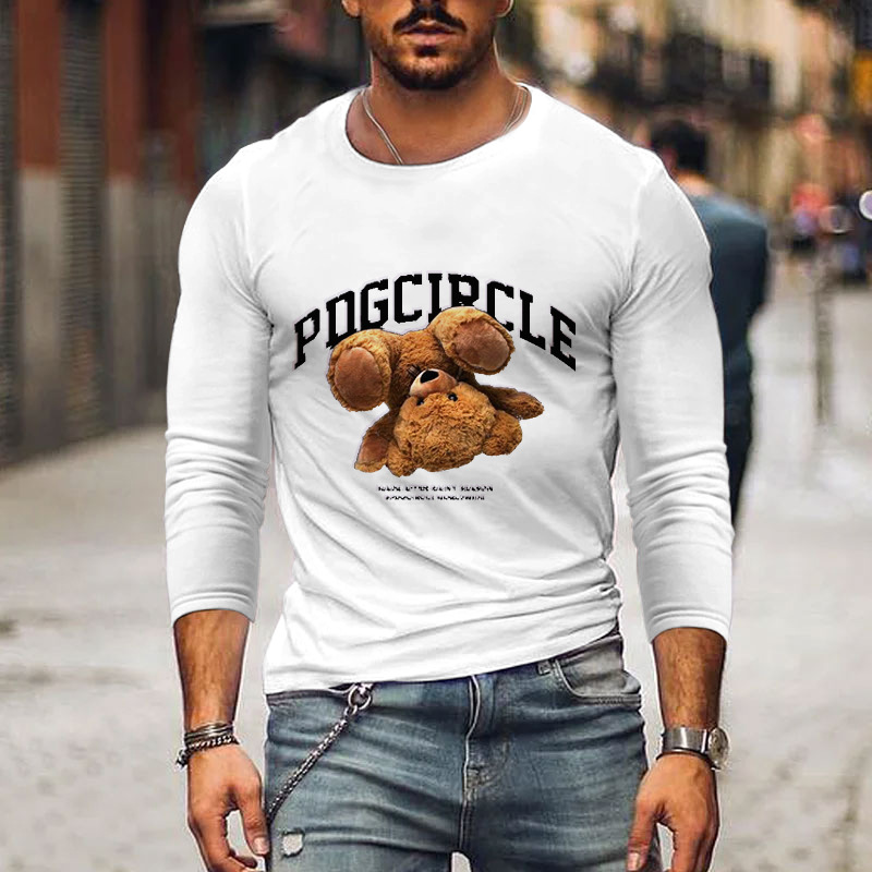 Men's Vintage Bear Print Cotton Loose Long Sleeve T shirt