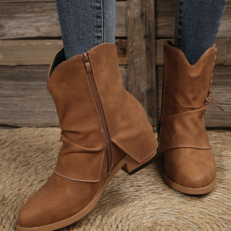 Fashionable Warm Casual All match Mid cut Solid Color Boots