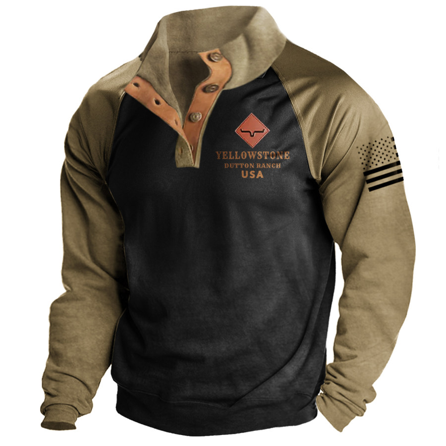 

Men's Vintage Outdoor Yellowstone American Flag Stand Collar Sweatshirt