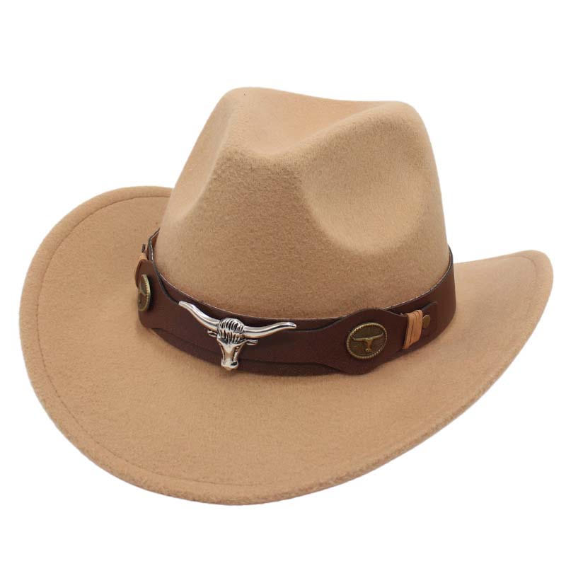 Western Ethnic Cowboy Bull Chic Head Felt Hat