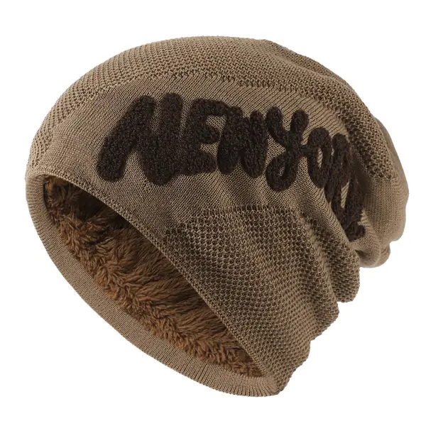 New York Embroidered Men's Fleece Warm Knitted Hat - Mosaicnew.com 
