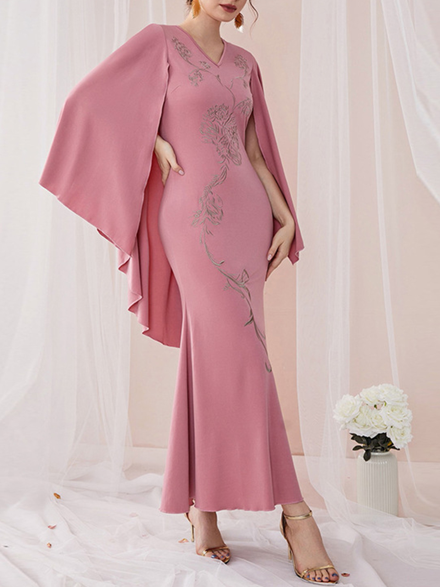 Ladies Elegant Fashion Embroidered Dress V Neck Daily Casual Dress Dress