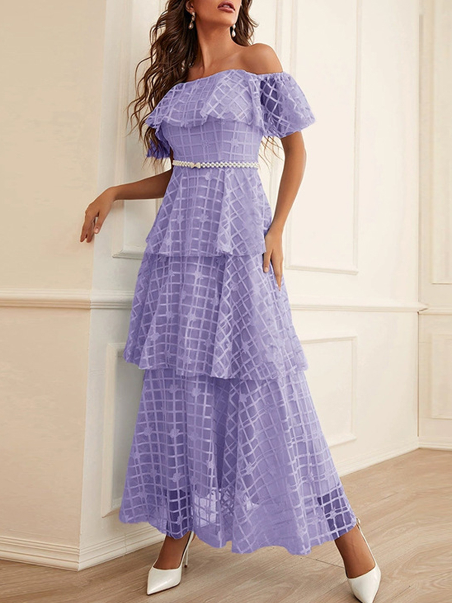 Ladies New Fashion High Waist Sweep Neck Dinner Party Slim Dress
