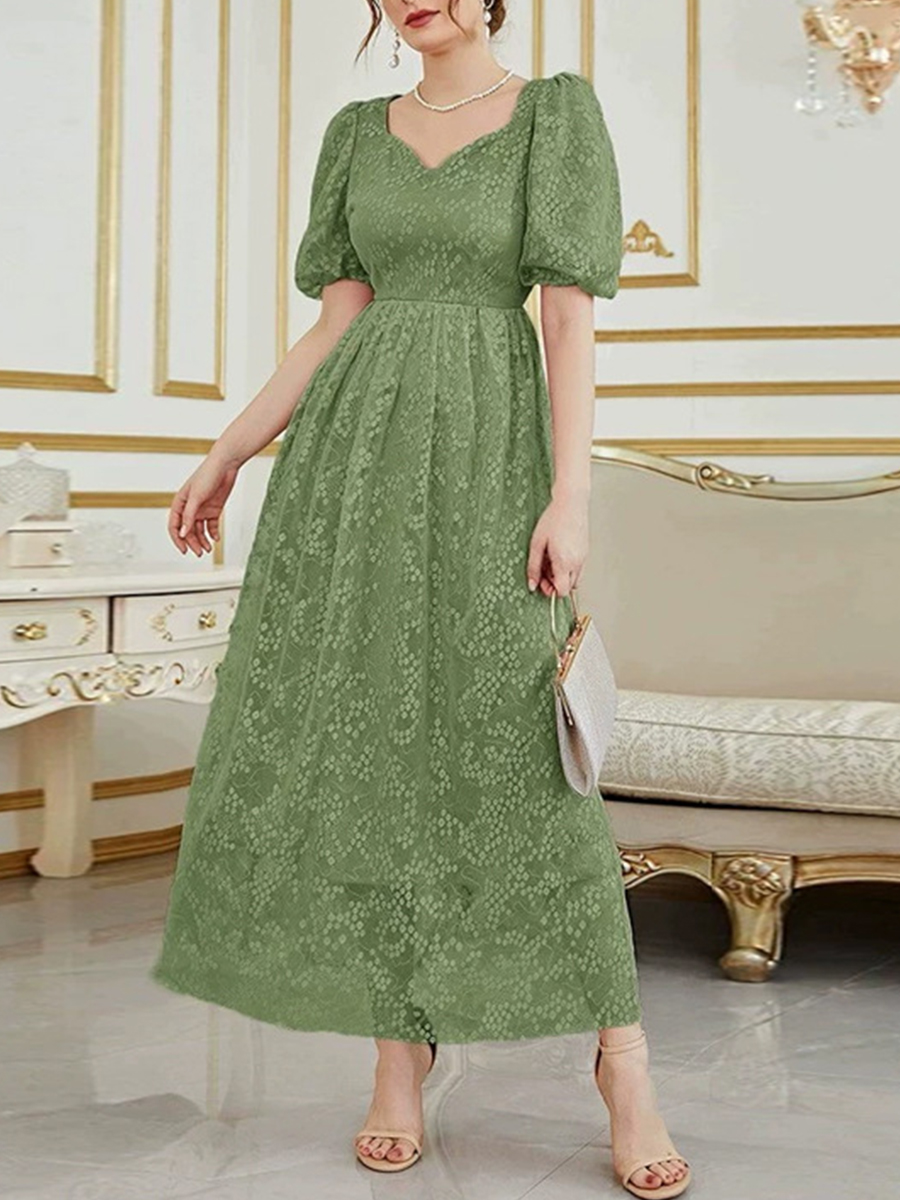 Women's Fashion Casual New V neck Puff Sleeve A Line Swing Dress