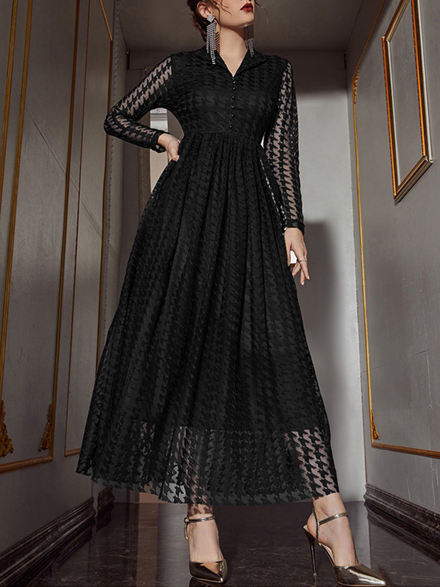 ZG 21609 European And American Women's Clothing 2022 Autumn New Cross border Fashion Casual Mesh Hollow V neck Dress