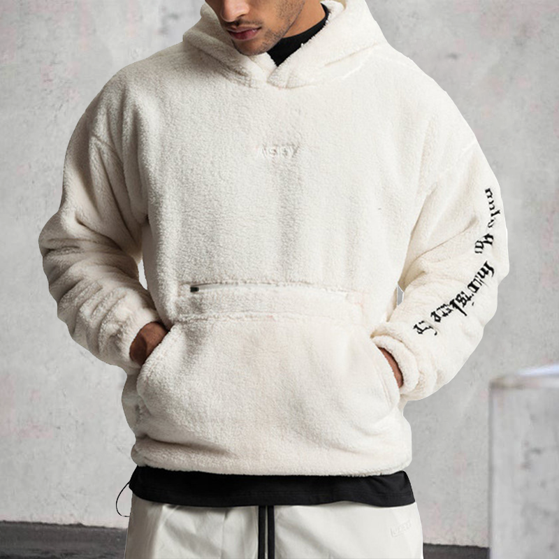 Men's Flannel Embroidered Street Style Casual Hooded Sweatshirt