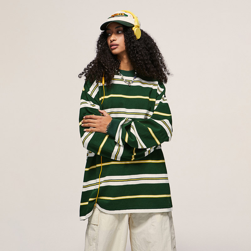 Unisex Color Patchwork Crewneck Long Sleeve T shirt