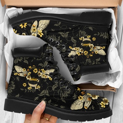 Yellow Bee Printed Lace Up Martin Boots