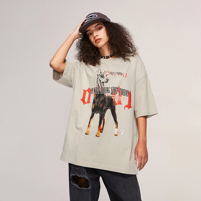 Unisex Ramie Cotton Goth Doberman Short Sleeve T shirt