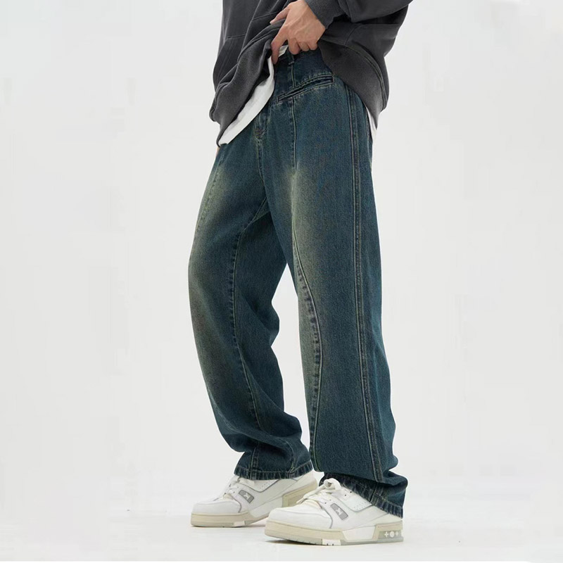 Mens American Retro Washed Straight Loose Jeans