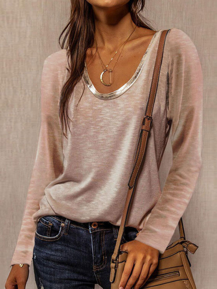 Round Neck Color Block Long Sleeve T shirt