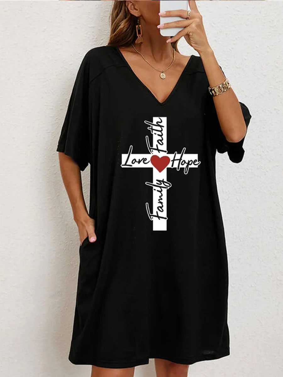 Positioning Print Loose Short Sleeve Dress