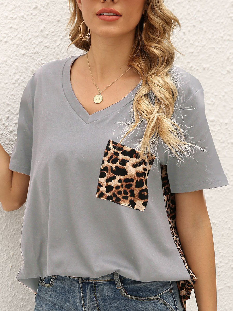 Loose Leopard Print Knit Short Sleeve T shirt