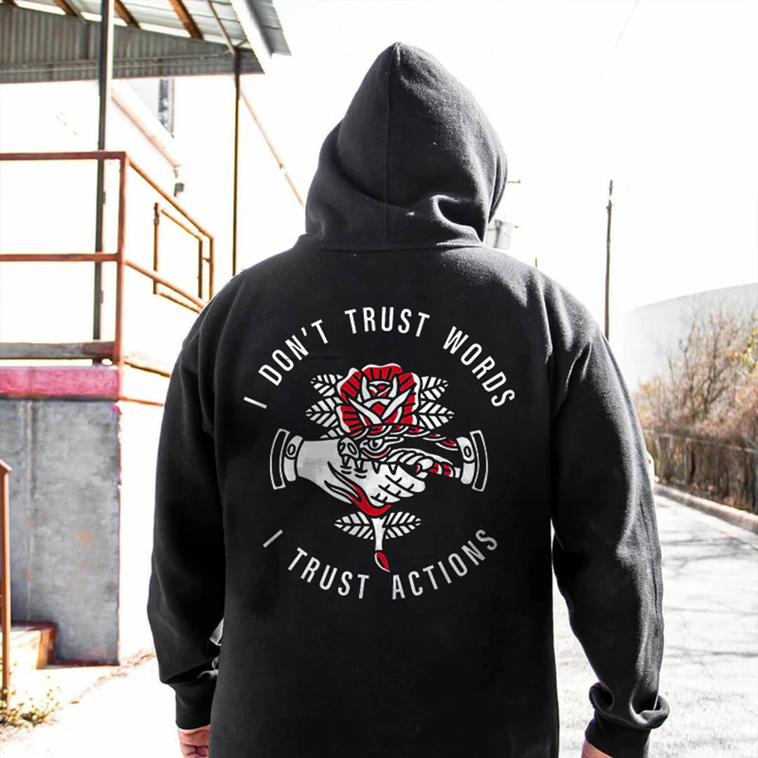 Men's Black Rose Print Hoodie