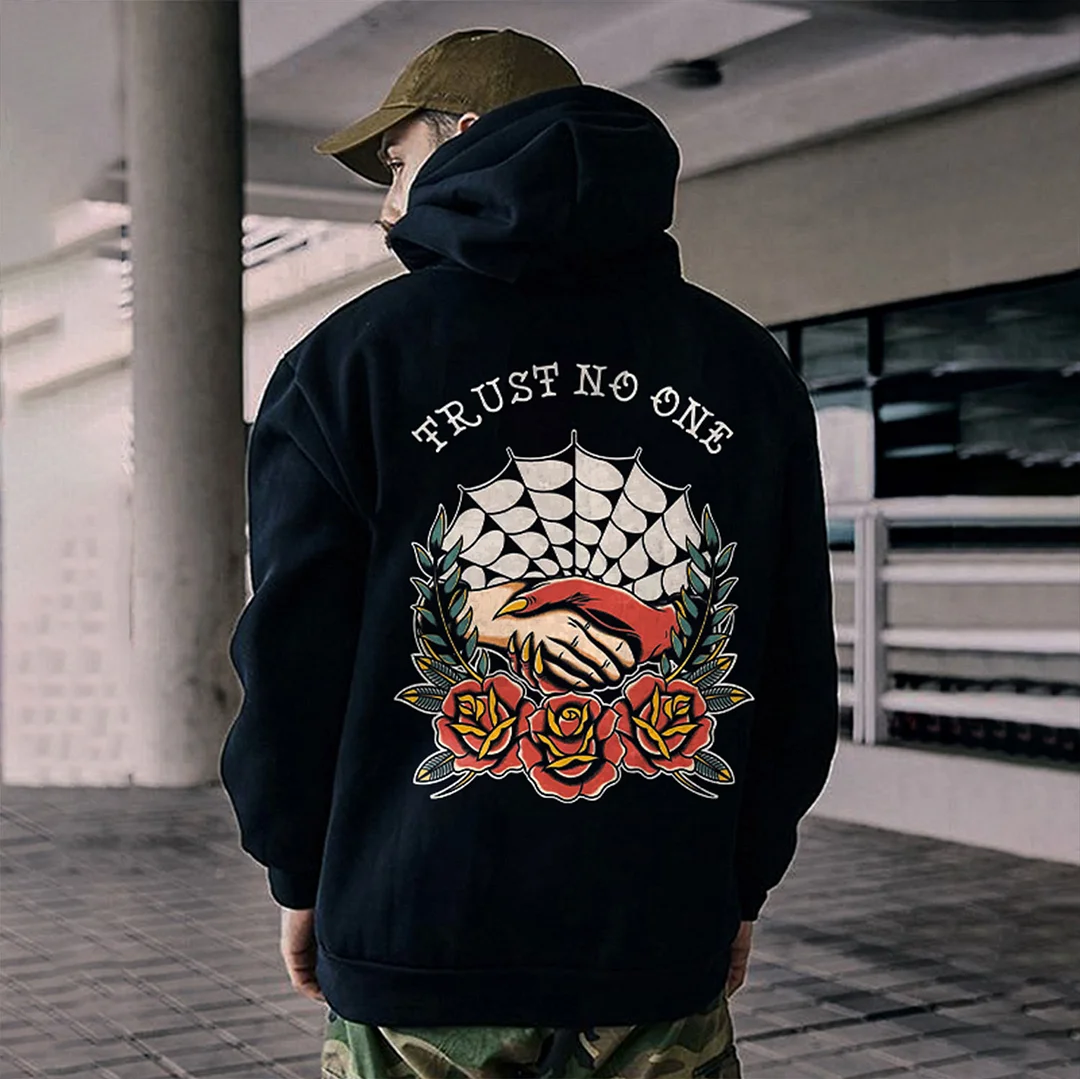 Men's Handshake Print Hooded Casual Sweatshirt