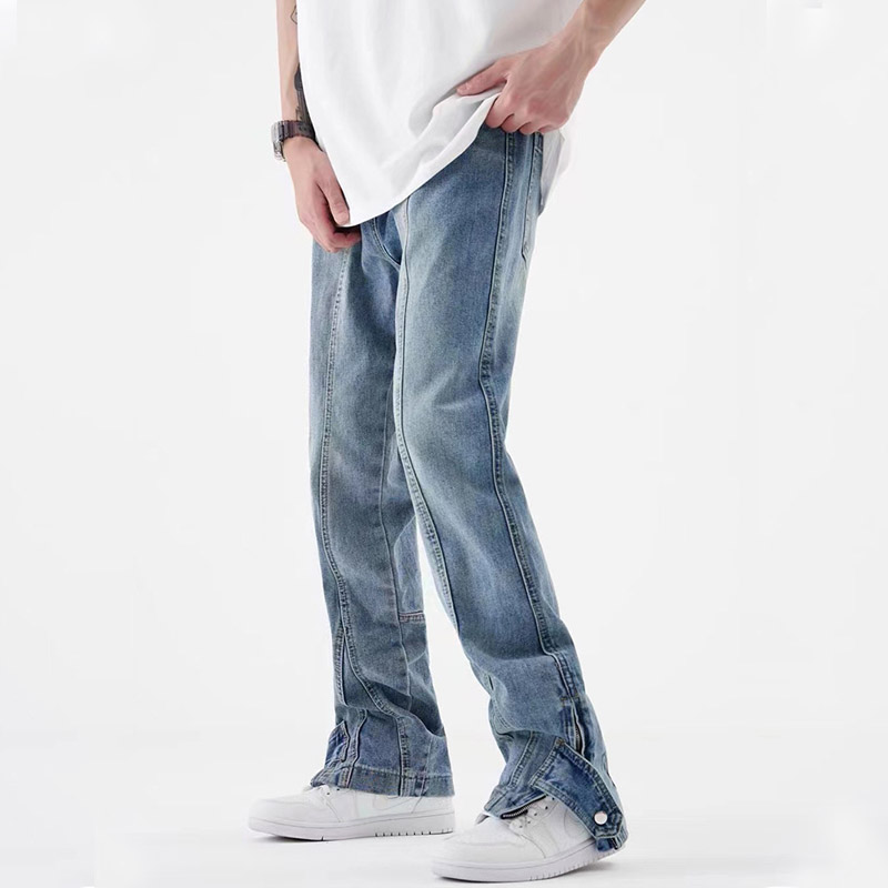 Mens Retro Washed Straight Leg Loose Zipper Jeans