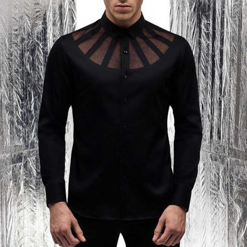 Men's Sexy Nightclub Transparent Stripe Design Shirt