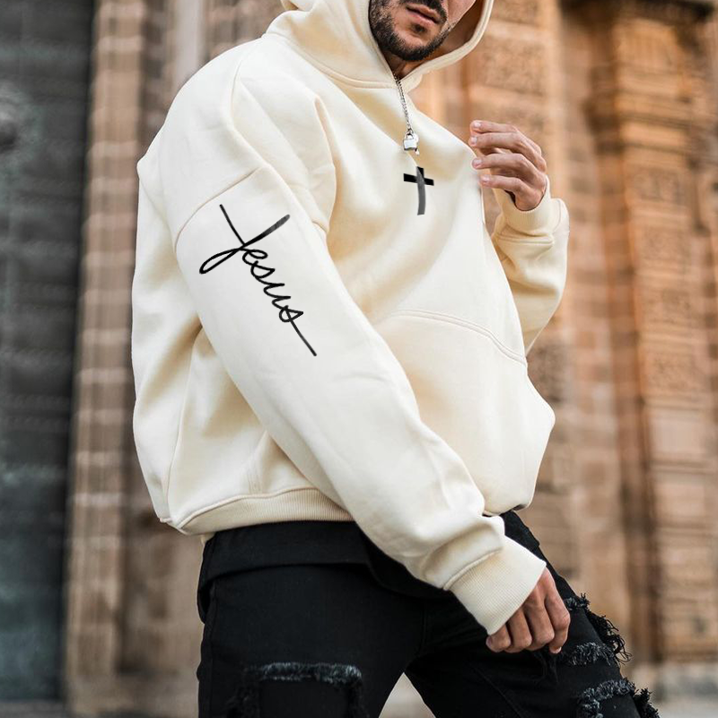 Men's Christ Print Hooded Sweatshirt