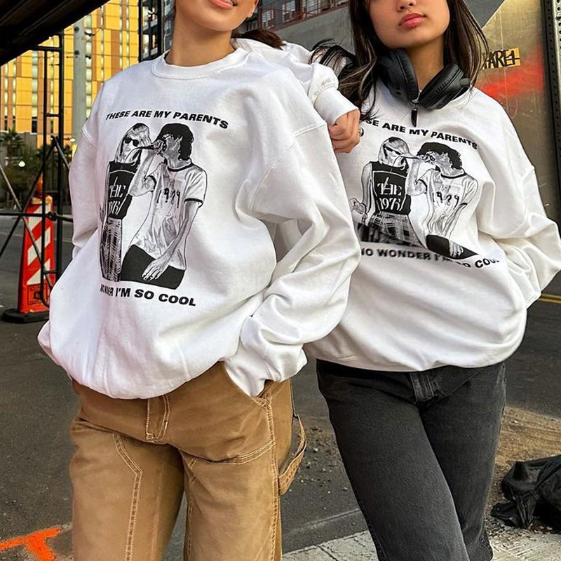 Women Retro Printed Casual Crew Sweatshirt