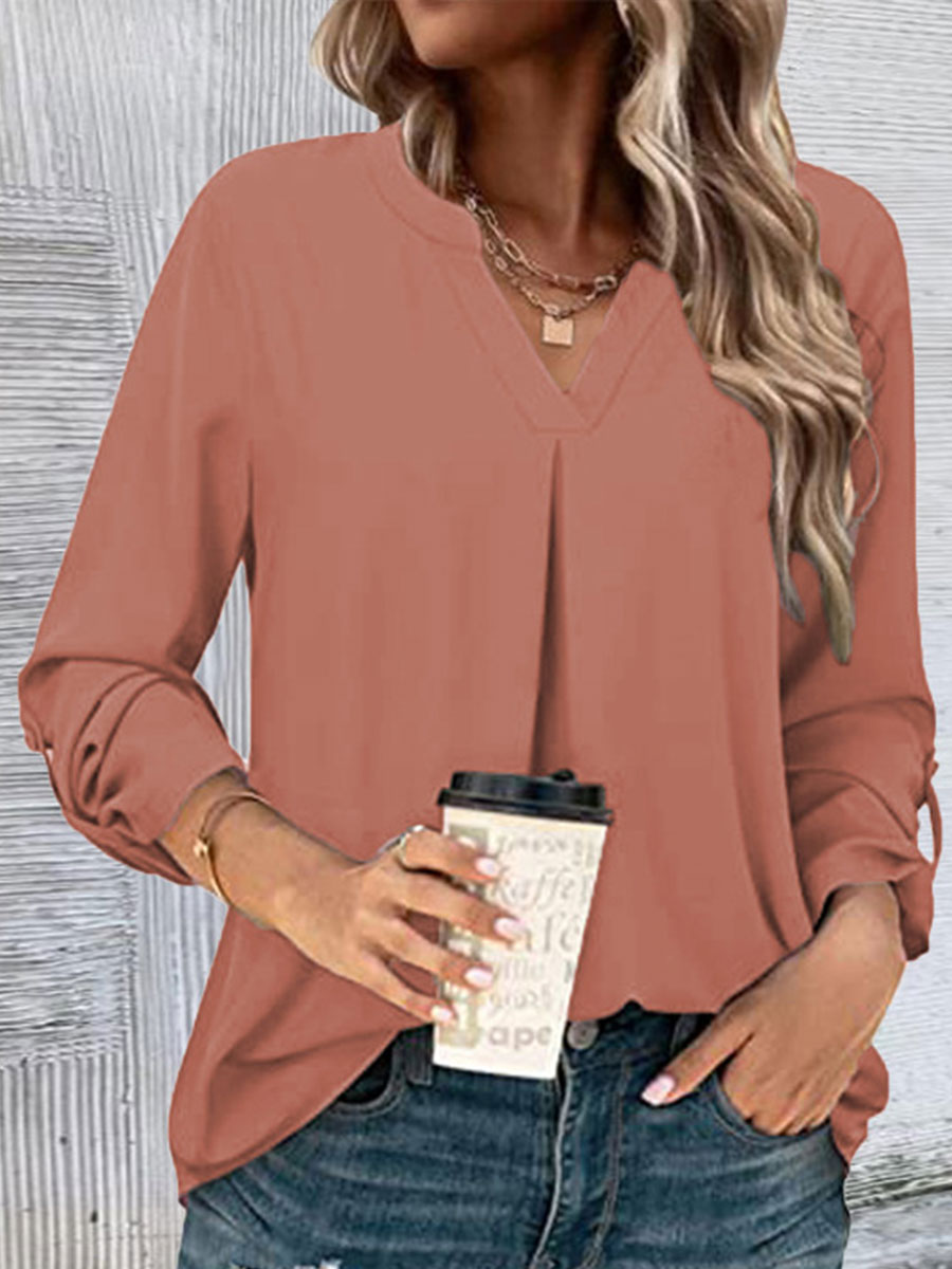 V neck Chiffon Shirt Long sleeved T shirt