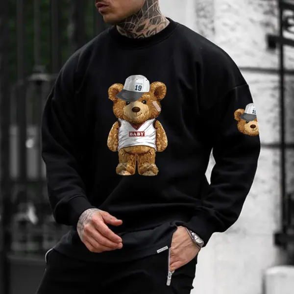 Oversized Cute Bear Print Men's Sweatshirt - Faciway.com 