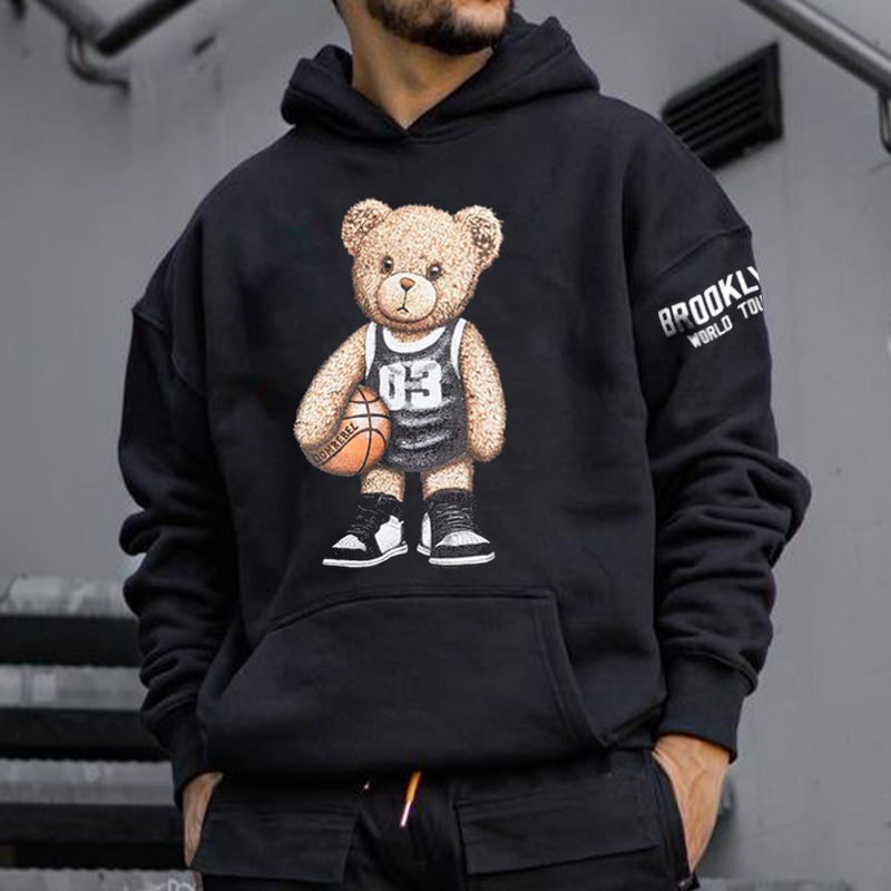 Casual Brooklyn Bear Print Sweatshirt