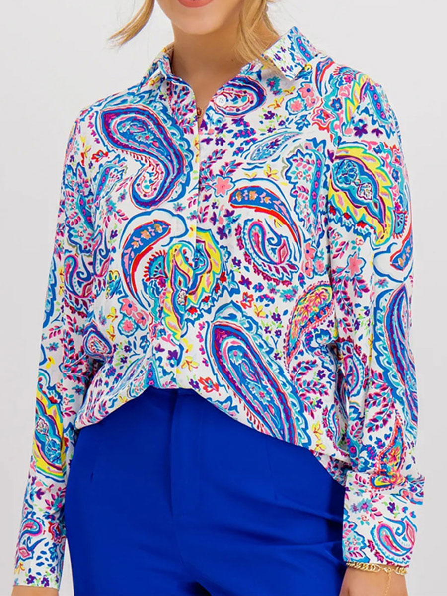 Abstract Multicolor Print Long Sleeve Regular Button Shirt