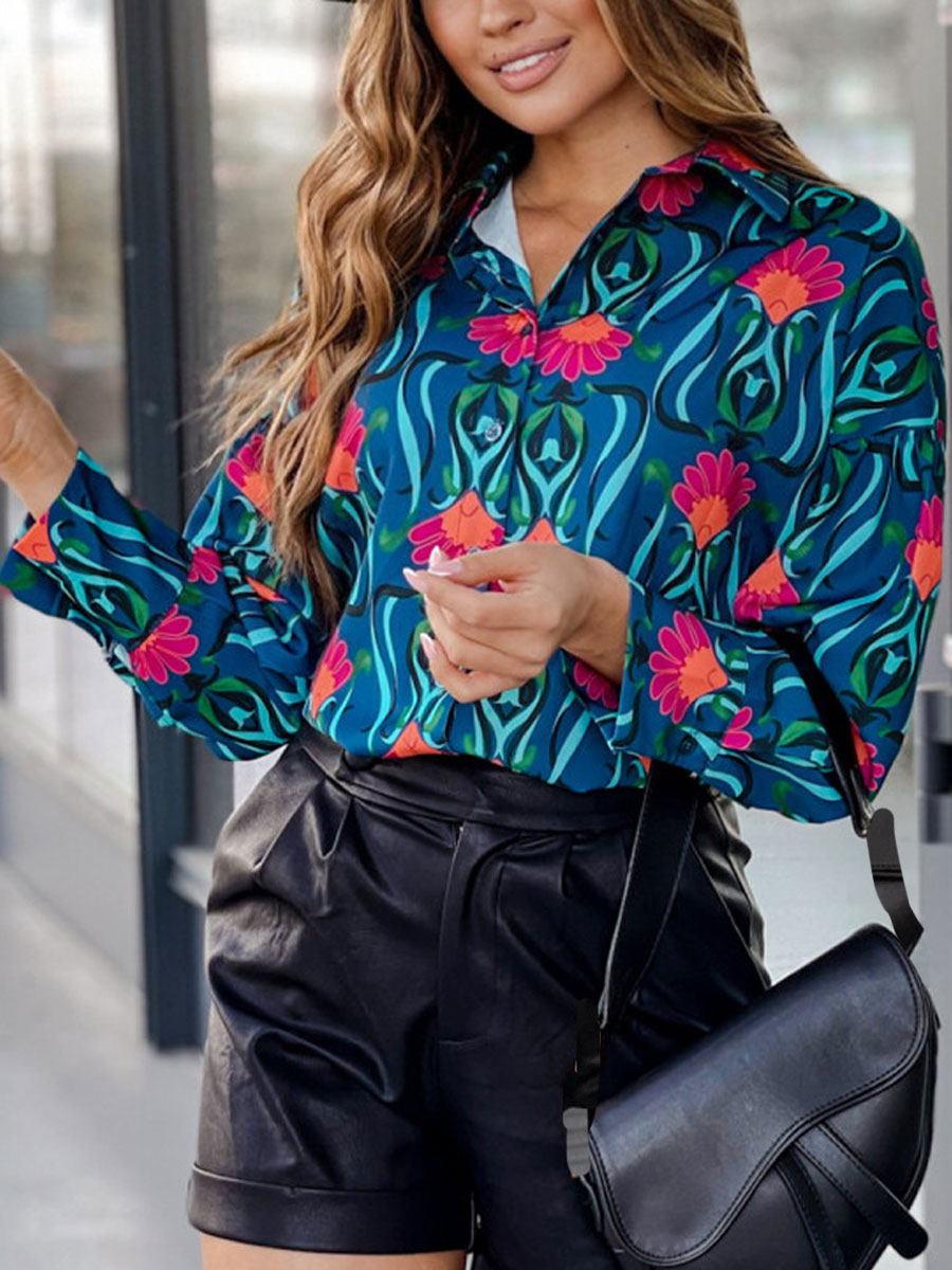 Floral print Loose fit Long sleeved Single breasted Shirt