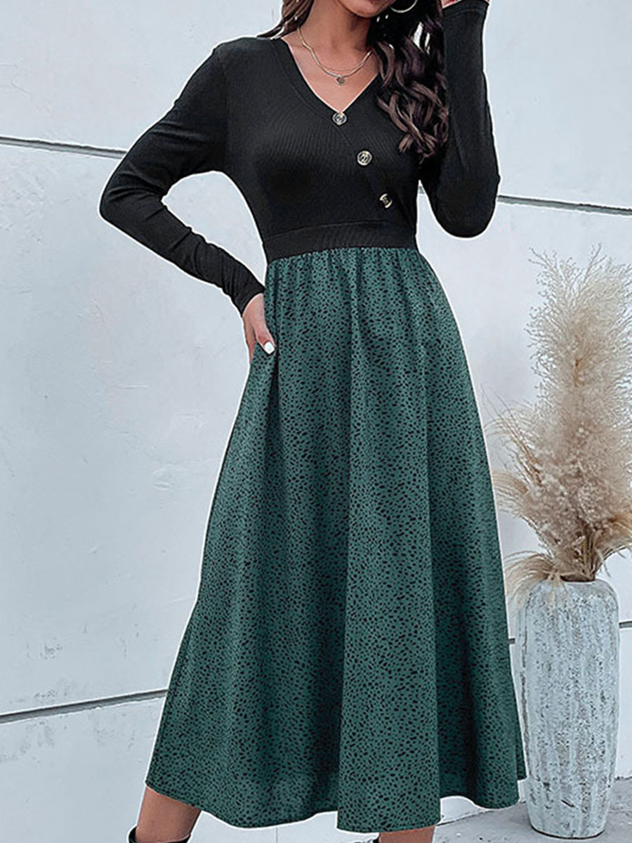 Trendy Long Sleeve Resort Panel Dress