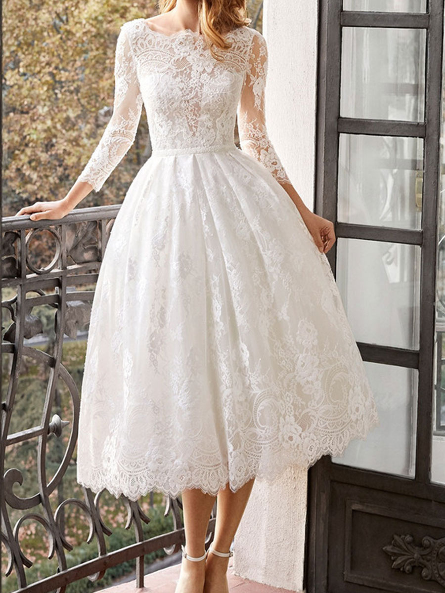 Long Sleeve Fitted Wedding Dress Midi Dress