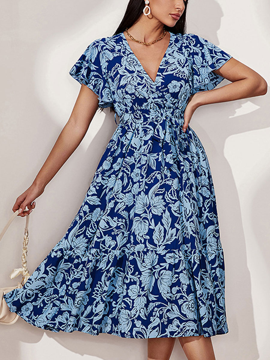 Loose Blue Short Sleeve Dress