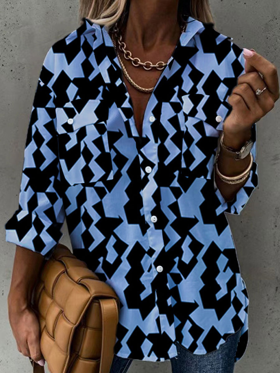 Casual Loose Geometric Print Long sleeved Blouse