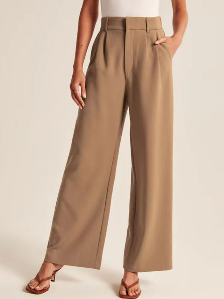 Casual Loose Solid Color Elastic Waist Wide Leg Pants