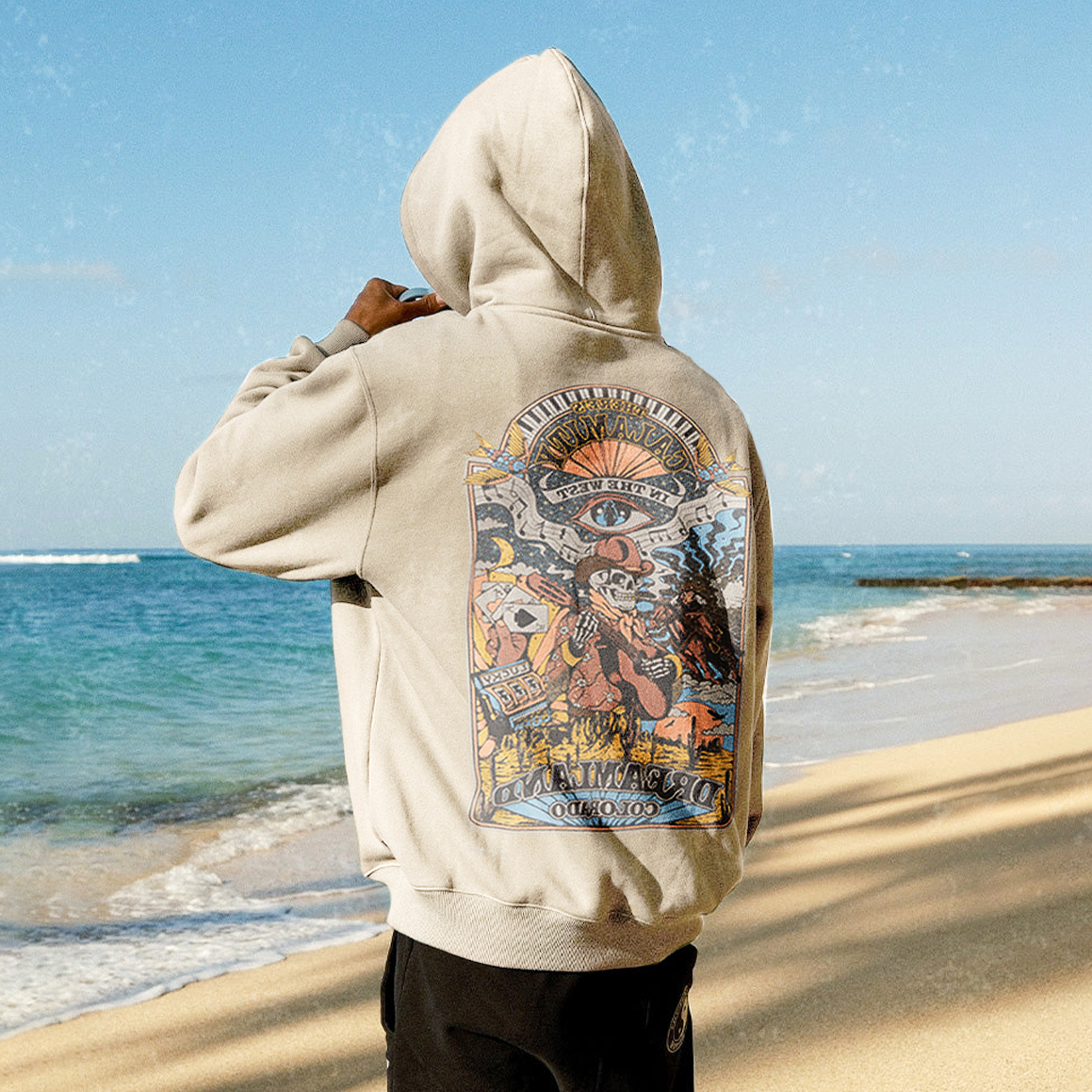 Men's Vintage Print Hooded Sweatshirt