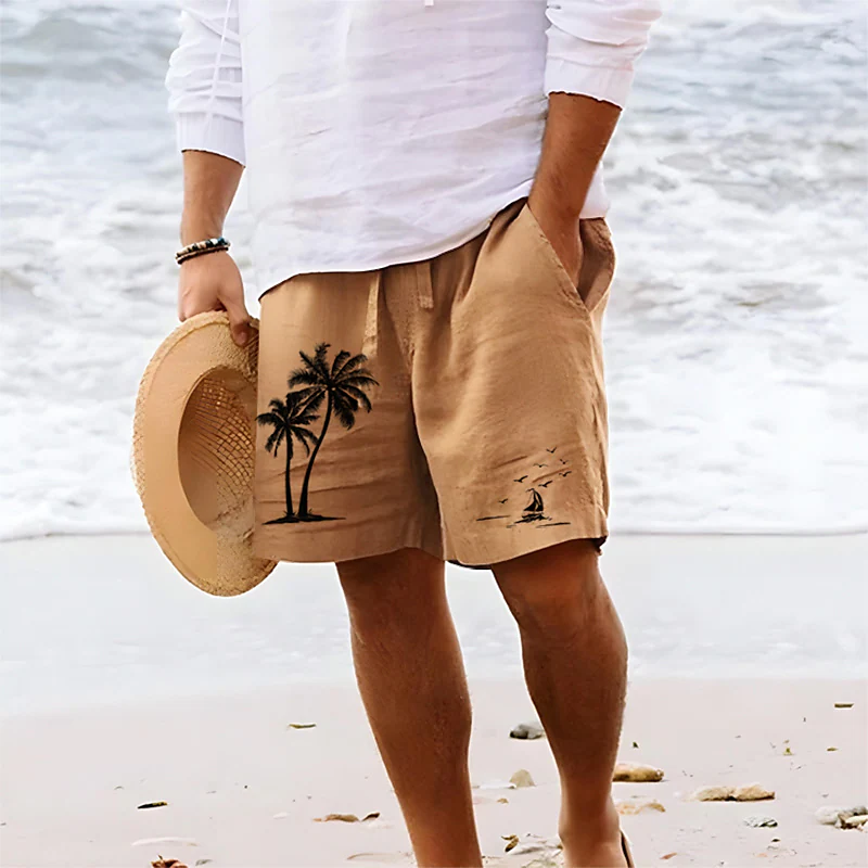 Men's 3d Print Graphic Chic Coconut Tree Drawstring Elastic Waist Summer Beach Shorts