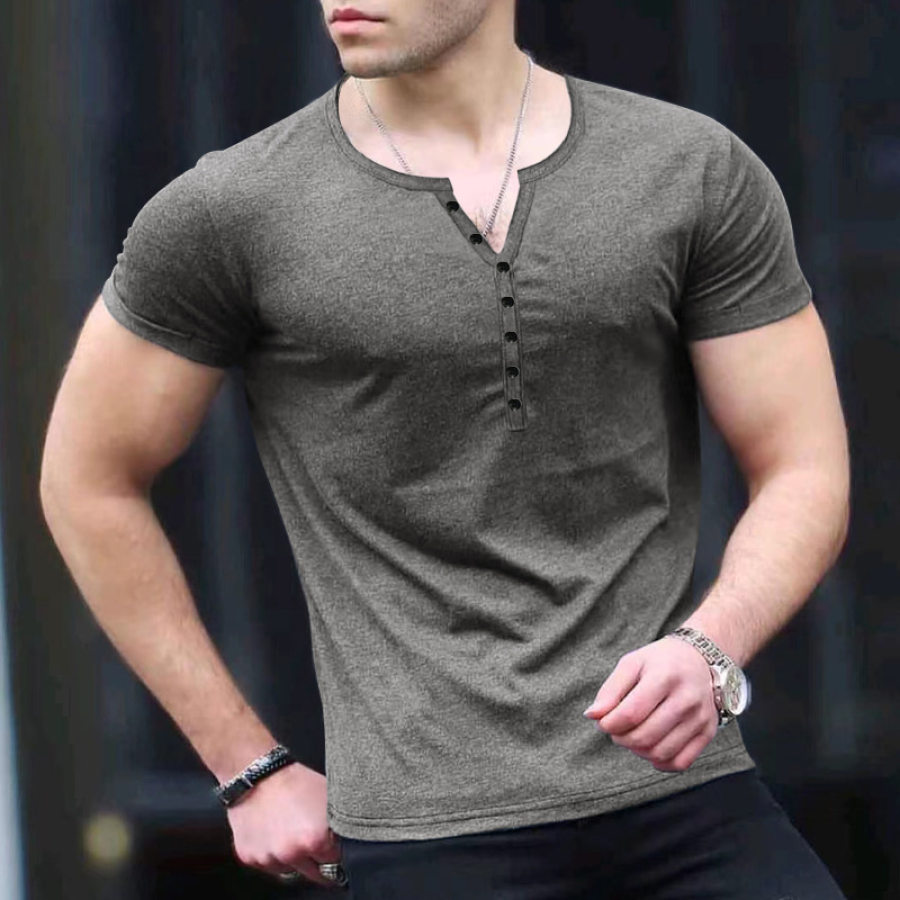 

Men's Solid Color Short Sleeve Button Henry Shirt